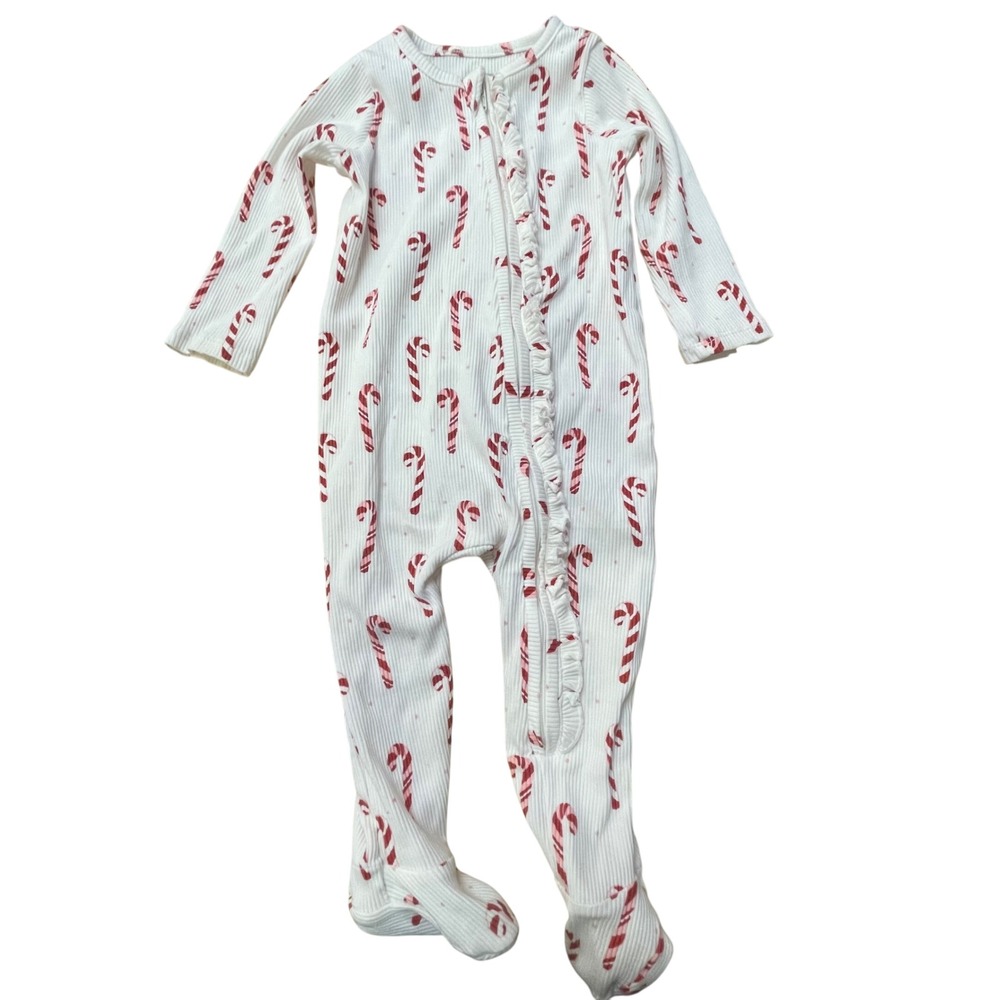 Mud Pie Candy Cane‎ Footie Pajamas 6-9 Months Christmas Holiday Sleepwear